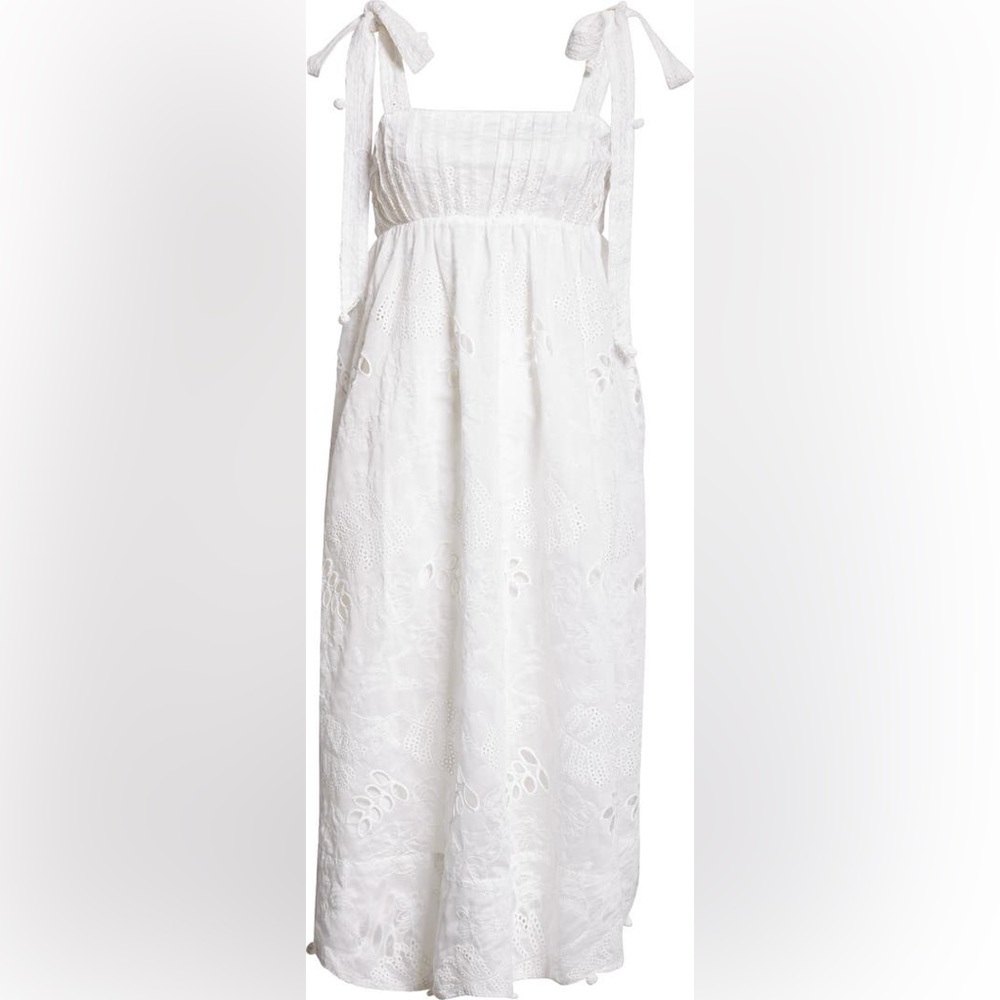 NWOT FARM Rio White Eyelet Embroidered Midi Dress Size M Floral Cotton Boho - Picture 15 of 15